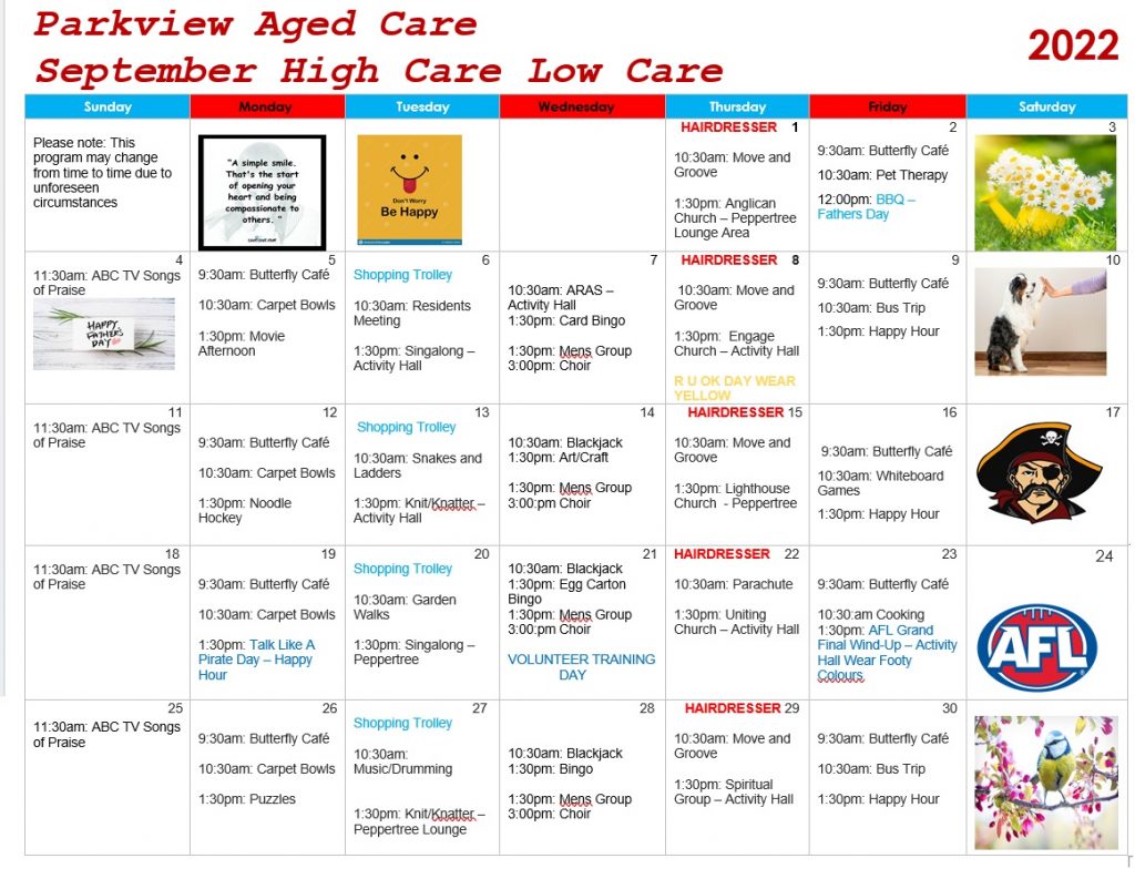 Calendar & Events Moonta Health & Aged Care Services Inc